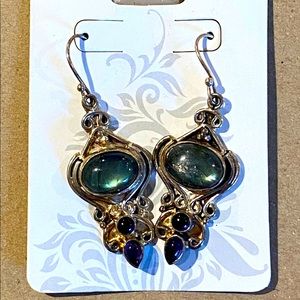 Labradorite & amethyst earrings set in sterling silver.